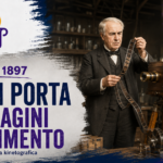 31 agosto 1897, Thomas Edison con una cinepresa kinetografica e una striscia di pellicola