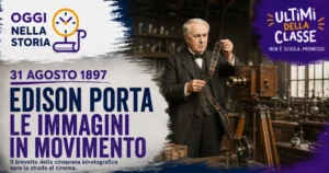 31 agosto 1897, Thomas Edison con una cinepresa kinetografica e una striscia di pellicola
