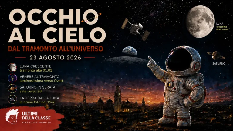 Cielo di Padova del 23 agosto 2026 con Luna crescente, Venere, Saturno e la Terra vista dalla Luna