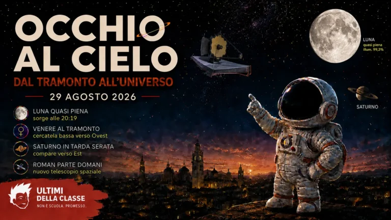 Cielo di Padova del 29 agosto 2026 con Luna quasi piena, Venere, Saturno e il telescopio spaziale Roman
