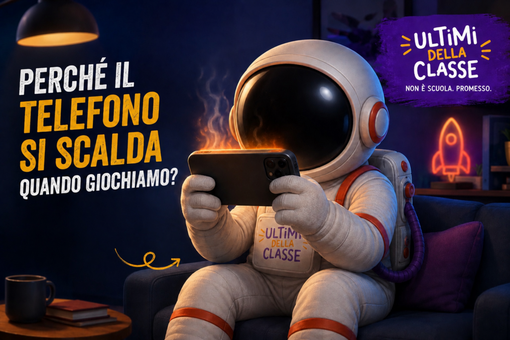 Astronauta che gioca con uno smartphone che si scalda