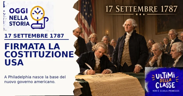 Il 17 settembre 1787 viene firmata a Philadelphia la Costituzione degli Stati Uniti, base del nuovo governo federale.
