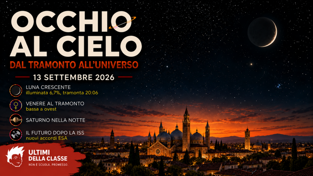 Copertina Occhio al cielo 13 settembre 2026: Luna crescente, Venere, Saturno e accordi ESA dopo la ISS sopra Padova