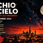 Copertina Occhio al cielo del 25 settembre 2026 con Luna quasi piena, Saturno e la sonda Juice sopra Padova