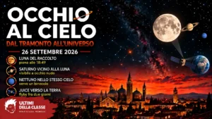 Copertina Occhio al cielo del 26 settembre 2026 con Luna piena del raccolto, Saturno, Nettuno e Juice sopra Padova