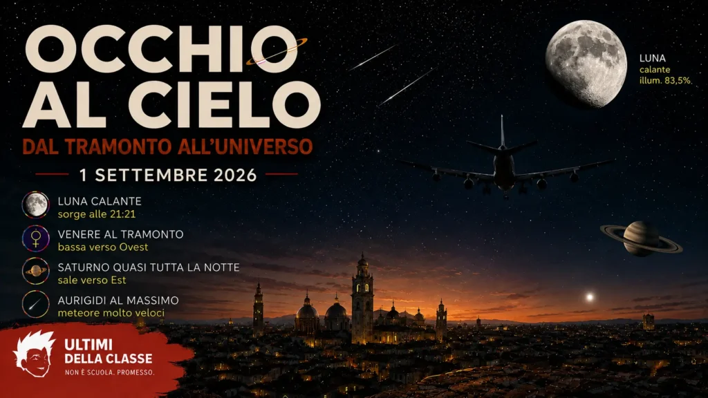 Il cielo del 1 settembre 2026 con Luna, Venere, Saturno, Aurigidi ed eclissi lunare