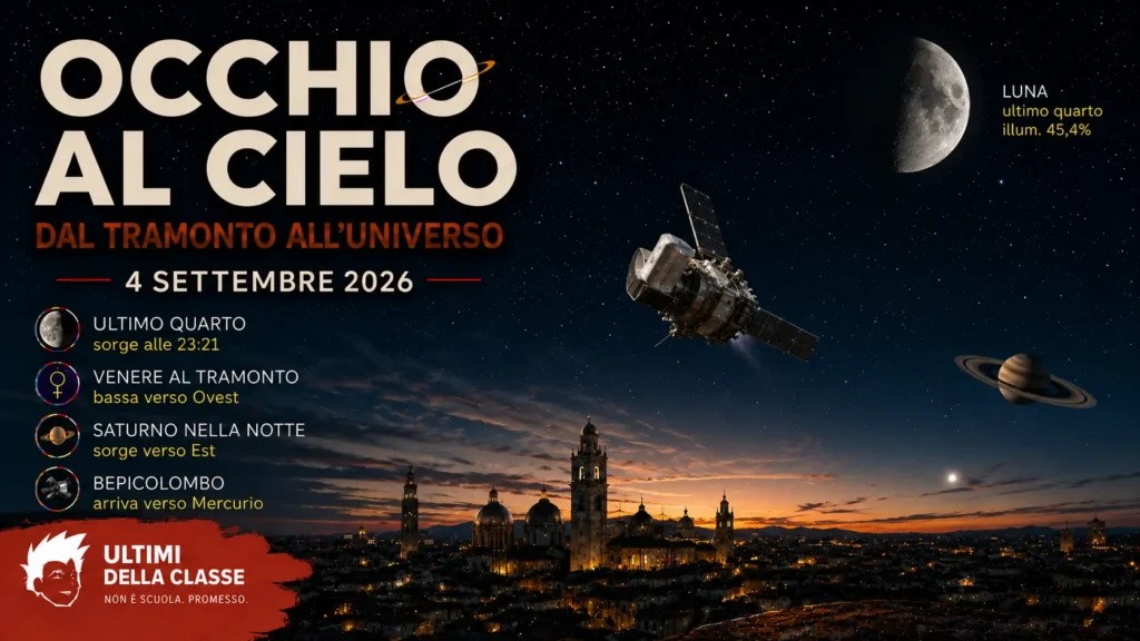 Copertina Occhi al cielo del 4 settembre 2026 con Luna, Saturno e BepiColombo