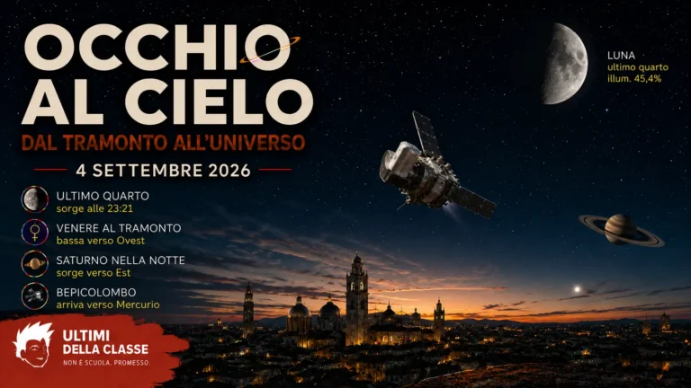 Copertina Occhi al cielo del 4 settembre 2026 con Luna, Saturno e BepiColombo
